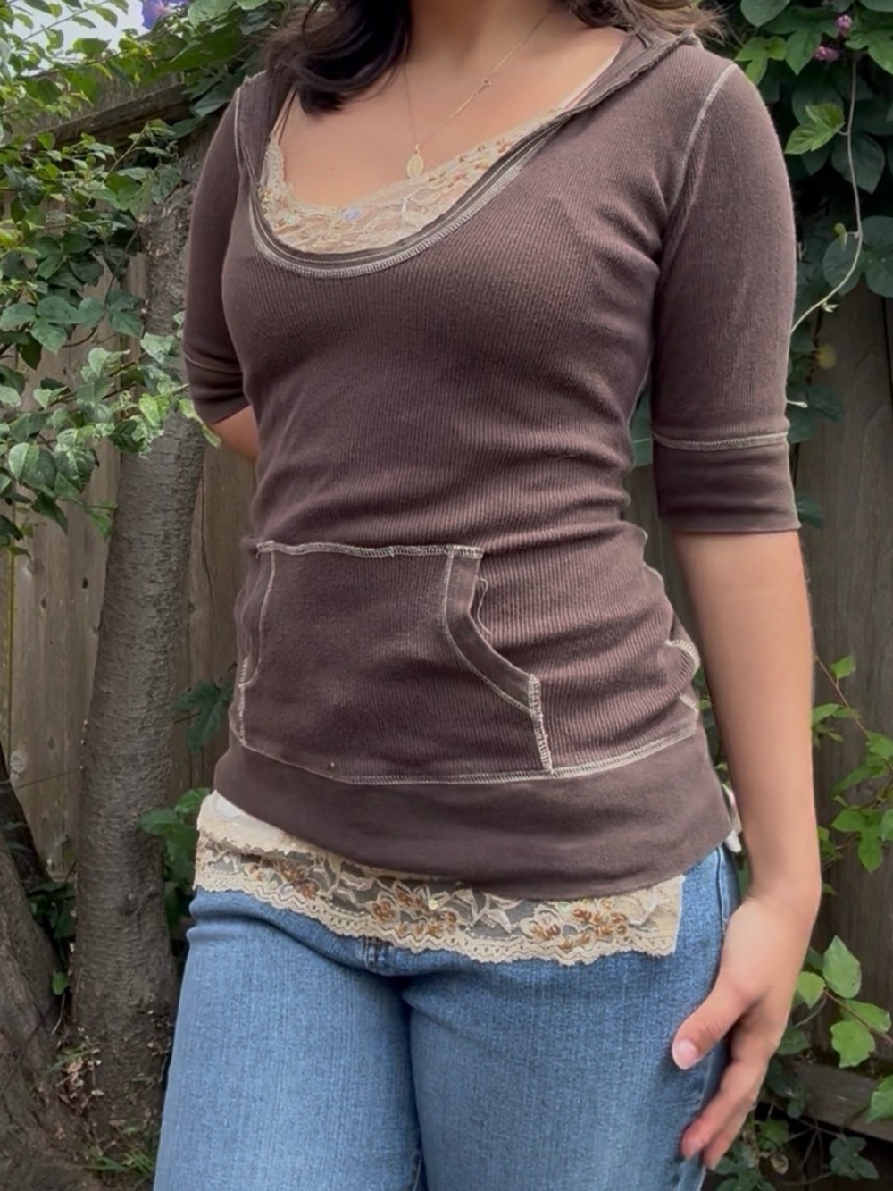 Y2K brown short sleeved sweater